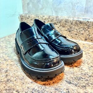 Black Patent Leather Lug Sole Penny Loafers